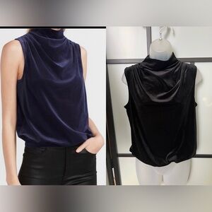 NWOT Express Velvet Mock Neck Tank Velour Small Blue Purple Black Top Sleeveless